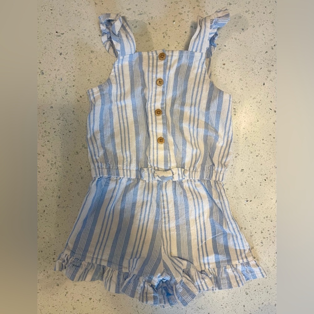 Stripe Ruffle Cotton Romper
